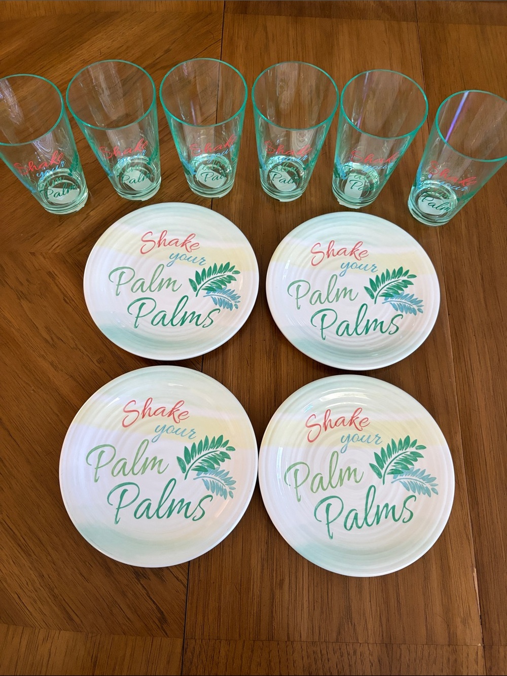 Frontgate 'Shake Your Palm Palms'  Melamine Plate & Acrylic Glass Set